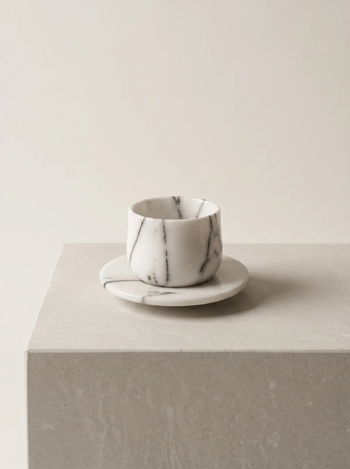 Hand-carved lilac marble espresso cup with saucer