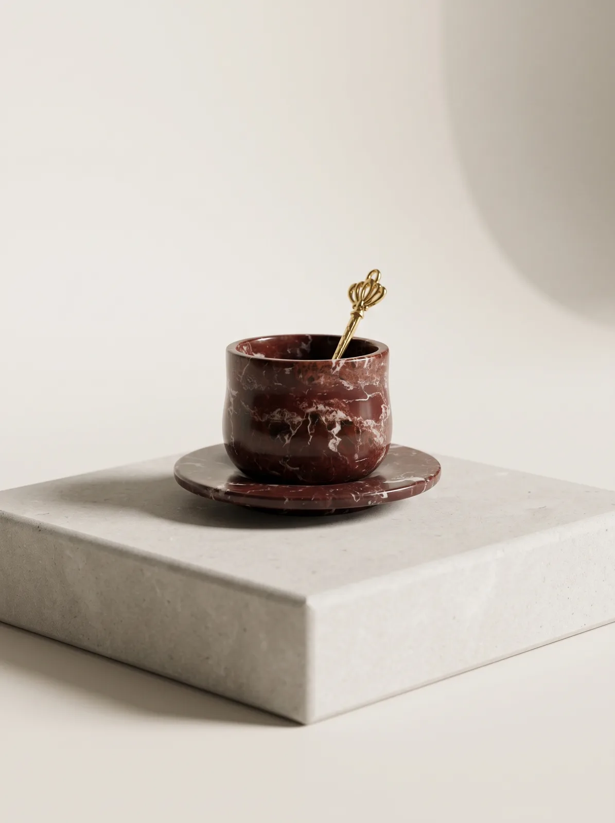 Espresso cup set carved from deep red Rosso Levanto marble